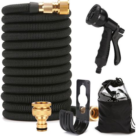 15 M Langer, Dehnbarer Hochdruck-gartenschlauch – 8-funktions-reinigungspistole – Latex Und Polyester – Langlebig Und Verwicklungsfrei