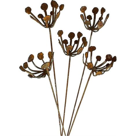 Metallene Gartendekoration Mit Schmiedeeisernen Einsätzen, Metallblumen, 5er-set Metallskulpturen Für Terrasse Und Garten