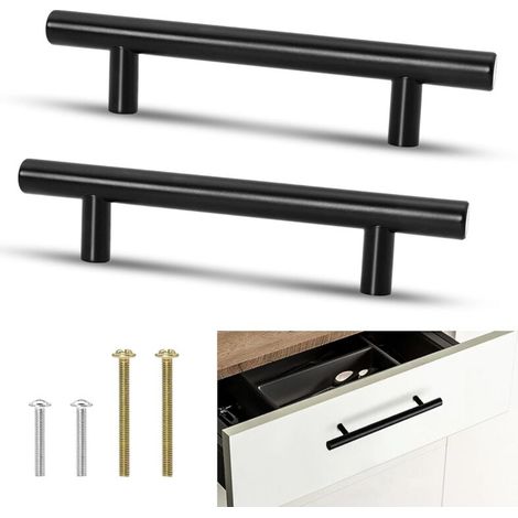 Set Mit 10 Edelstahl-küchenschrankgriffen Inklusive Schrauben Für Schränke Und Kommoden – 96 Mm Lochabstand – Schwarz