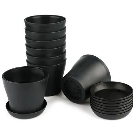 Set Mit 8 10 Cm Großen Blumentöpfen Mit Löchern, Kleine Töpfe Für Kakteen, Runde Plastiktöpfe, Blumentöpfe Mit Untersetzer Für Büro Oder Balkon.