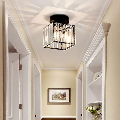 Moderne Kristall-deckenleuchte Für Den Eingangsbereich, Mini-kristall-kronleuchter E27, Quadratische Led-deckenleuchte (schwarz)