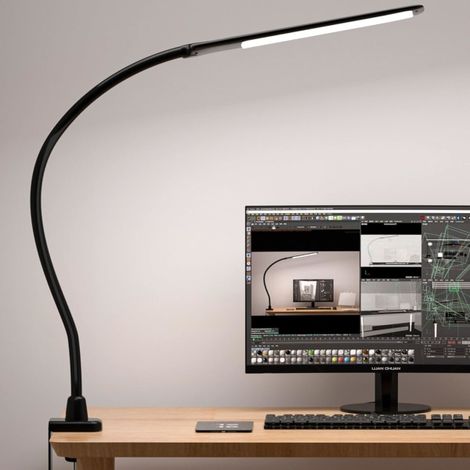 Klemmbare Schreibtischlampe Fürs Homeoffice, Dimmbare Schwanenhalslampe Mit Touch-steuerung, Verstellbare Schreibtischlampe Für Die Werkbank (schwarz)