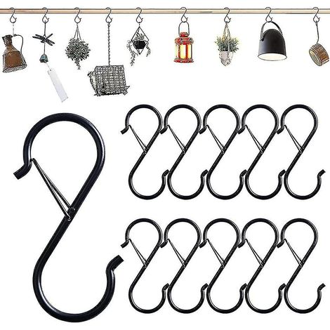 Set Mit 10 Schwarzen S-haken Zum Aufhängen, Stabile Metallhaken Mit Sicherheitssystem