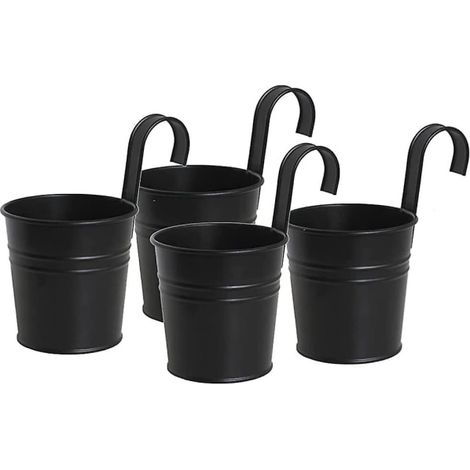 Schwarze Metall-hängeblumentöpfe, Robuste Töpfe Mit Abnehmbarem Aufhängehaken, Für Den Innen- Und Außenbereich (4er-set).