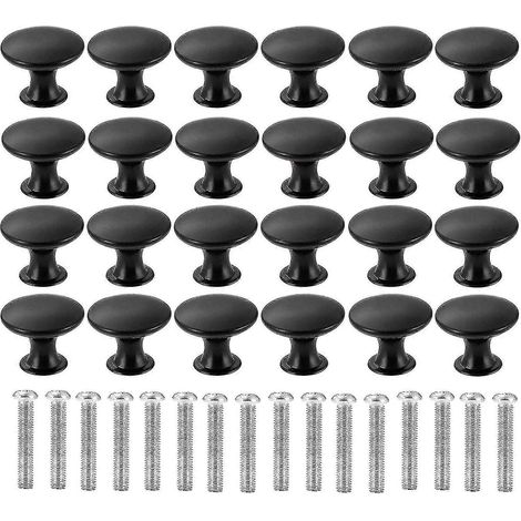 Set Mit 24 Runden Türknöpfen, 30 Mm, Mattschwarze Oberfläche, Pilzform.