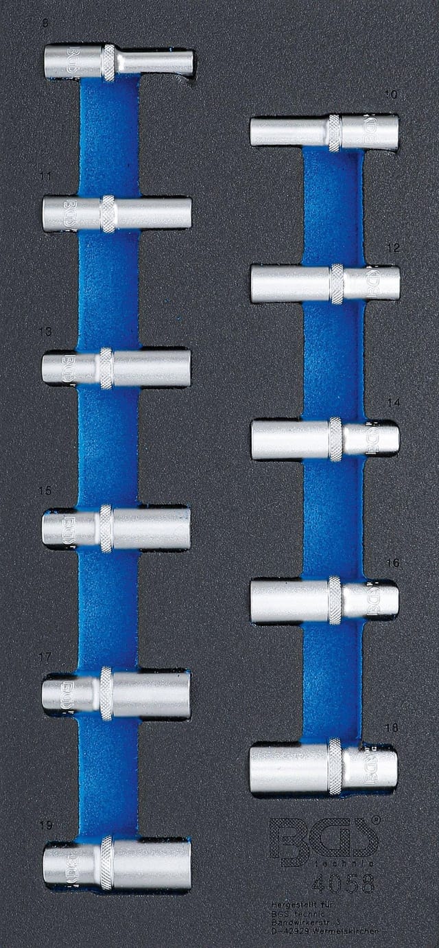 Bgs Technic - Werkstattwageneinlage 1/3: Steckschlüssel-Einsätze Sechskant 10 mm (3/8') 8 - 19 mm tief 11-tlg.
