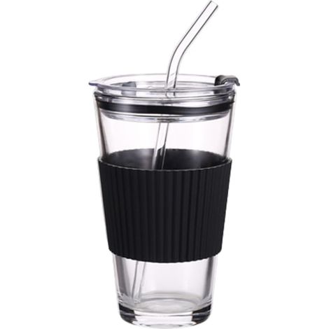 450-ml-kaffeebecher, Milchbecher, Teebecher, Glas, Becher Mit Strohhalm, Schwarzer Becher