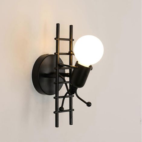 Kreative Wandleuchte Für Den Innenbereich In Form Einer Kletterfigur, Moderne Wandleuchte Aus Schmiedeeisen, Schwarze E27-wandleuchte