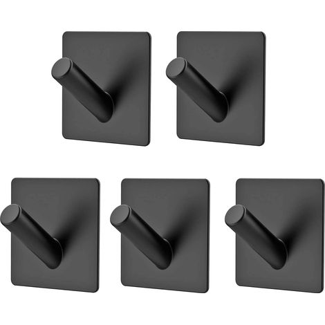 Set Mit 5 Selbstklebenden Wandhaken Aus Gebürstetem Edelstahl, Für Badezimmer Und Regale, Kein Bohren Erforderlich, Schwarz.
