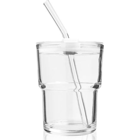 Isolierbecher (400 Ml), Glaskaffeebecher Mit Strohhalm Und Deckel