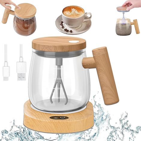 Elektrischer Rührbecher Mit Beheiztem Boden Und Deckel – Hochgeschwindigkeits-mixbecher Aus Glas Für Kaffee, Reisen Und Büro – Auslaufsicher, Abnehmbarer Stiel