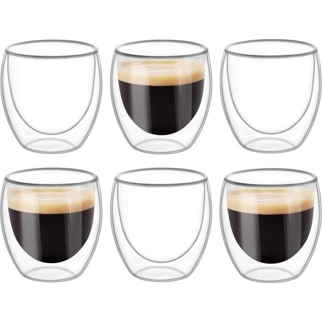 Set Mit 6 Doppelwandigen Tassen, Gläsern Und Bechern, Transparenten Doppelwandigen Kaffeetassen, Doppelwandigen Cappuccino-, Latte- Und Isolierbechern (80 Ml)