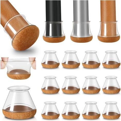Set Mit 16 Transparenten Silikon-stuhlbeinschonern – Filzummantelt – Durchmesser 18–25 Mm – Geräuschloser Schutz Für Holzböden
