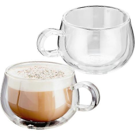 Doppelwandige Cappuccino-gläser Mit Henkel – Vakuumisoliert, 2er-set, 225 Ml – Robust Und Hitzebeständig