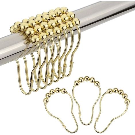 Set Mit 12 Duschvorhanghaken Aus Vergoldetem Edelstahl, Mit Rollen Für Badezimmer-duschvorhangstangen