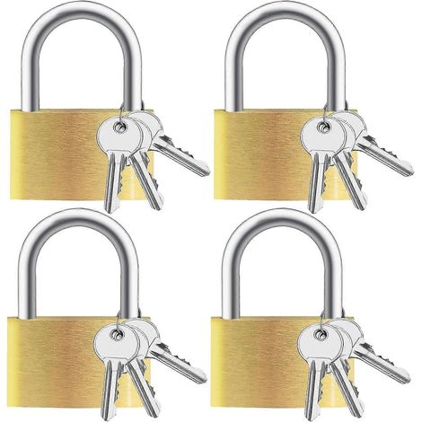 Set Aus 4 Massiven Messing-vorhängeschlössern Mit 12 Schlüsseln, Kleinen Vorhängeschlössern Mit Einzelschlüssel, Vorhängeschlössern Mit Schlüssel, Aufbewahrungsbügel Für Den Innen- Und Außenbereich