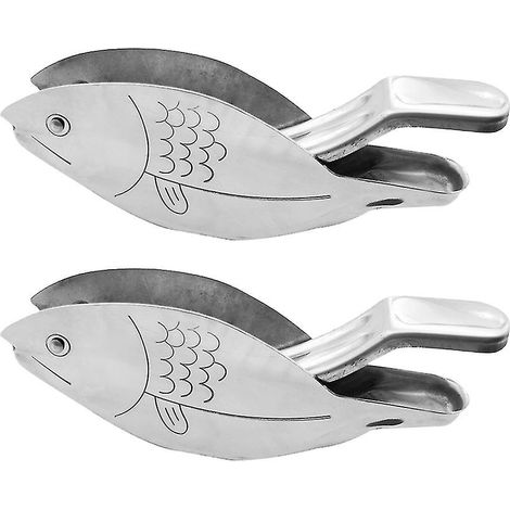 Set Aus 2 Niedlichen, Fischförmigen, Manuellen Zitronenpressen Aus Edelstahl Für Den Hausgebrauch.
