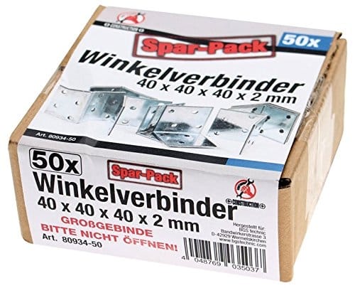 Winkelverbinder 40 x 40 x 40 x 2 mm Spar-Pack 50 Stück