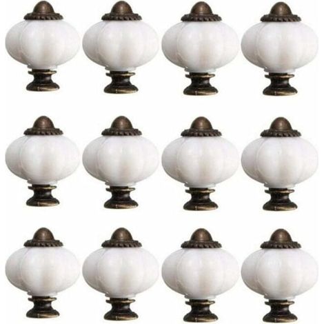 Set Aus 12 Vintage-möbeltürknöpfen Aus Weißer Keramik (30 Mm), Inklusive 12 Schrauben, Für Möbelschubladen.