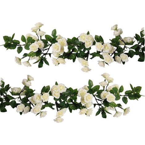 Set Aus 2 Künstlichen Rosengirlanden Zum Aufhängen (je 1,78 M), 69 Kleine Weiße Rosen, Für Zuhause, Partys Und Garten.