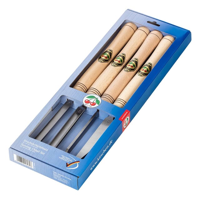 N 1694000 Drechsel Beitel, Stemmeisen Satz 4-tlg, ±HRc61, Heftlänge 30 cm - Kirsche