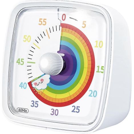 60-minuten-visualtimer Mit Nachtlicht, Countdown-timer, Pomodoro-timer Mit Regenbogenmuster Für Kinder Und Erwachsene, Weiß - Yvan