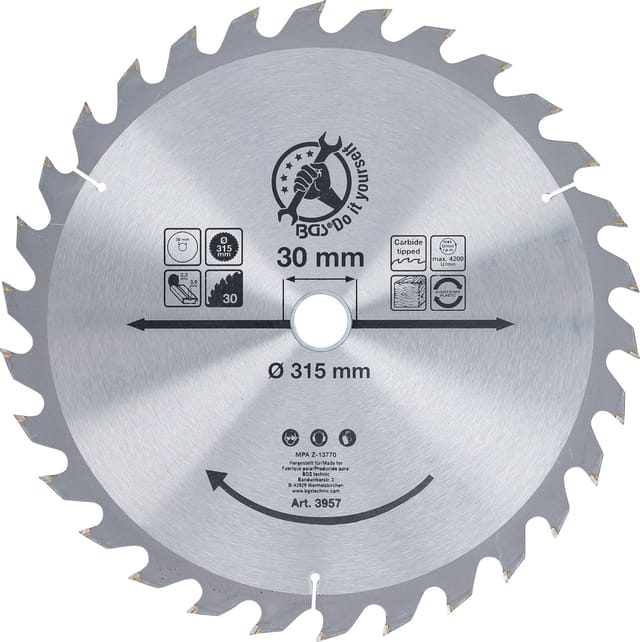 Bgs Technic - Hartmetall-Kreissägeblatt ø 315 x 30 x 3,0 mm 30 Zähne
