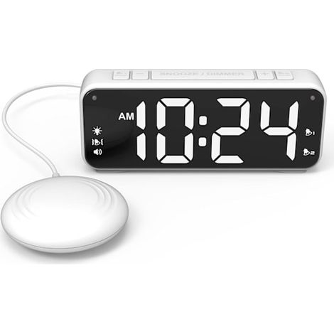 Vibrationswecker A5 + Ultra-leistungsstarker Alarm, Ideal Für Tiefschläfer, Gehörlose Oder Schwerhörige, Sehr Großes Schwarzes Display.