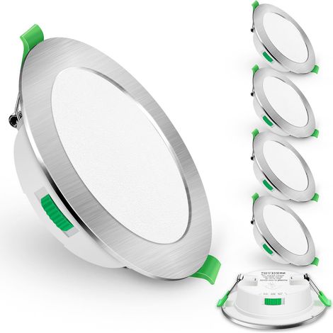 Set Mit 6 Ultradünnen, Dimmbaren 5-w-led-einbaustrahlern, Ausschnittdurchmesser 75–85 Mm, Nickel-finish
