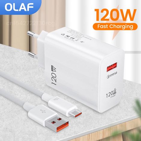 120-w-schnelllade-usb-ladegerät (qc3.0), Usb-c-kabel, Kompatibel Mit Huawei, Samsung Und Xiaomi, Schnellladefunktion, Weiß, Eu-version, 10 A