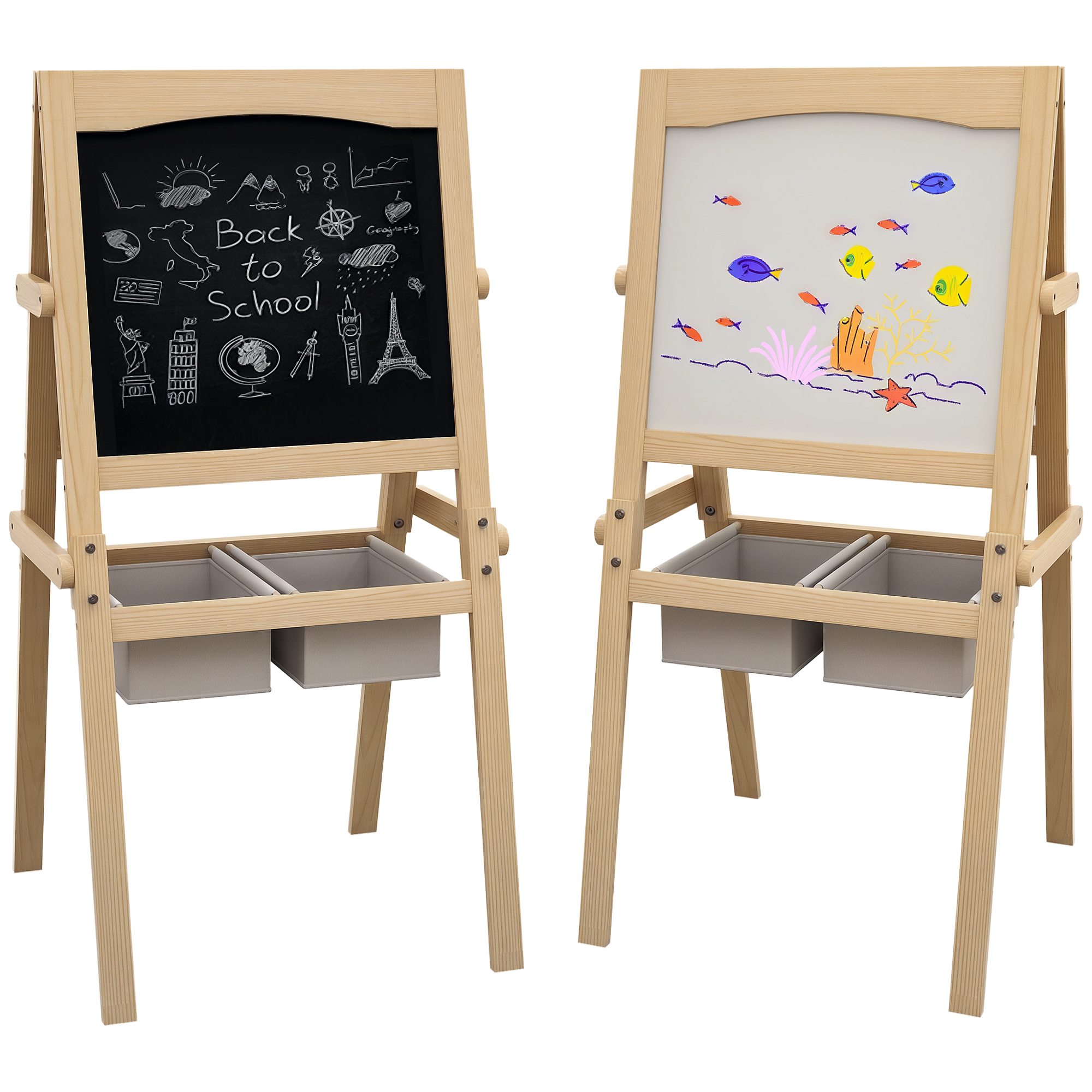Kinder-tafel Mit 3-in-1-staffelei Und Körben, 3–6 Jahre, 58 X 50,5 X 109 Cm, Holzfarbe