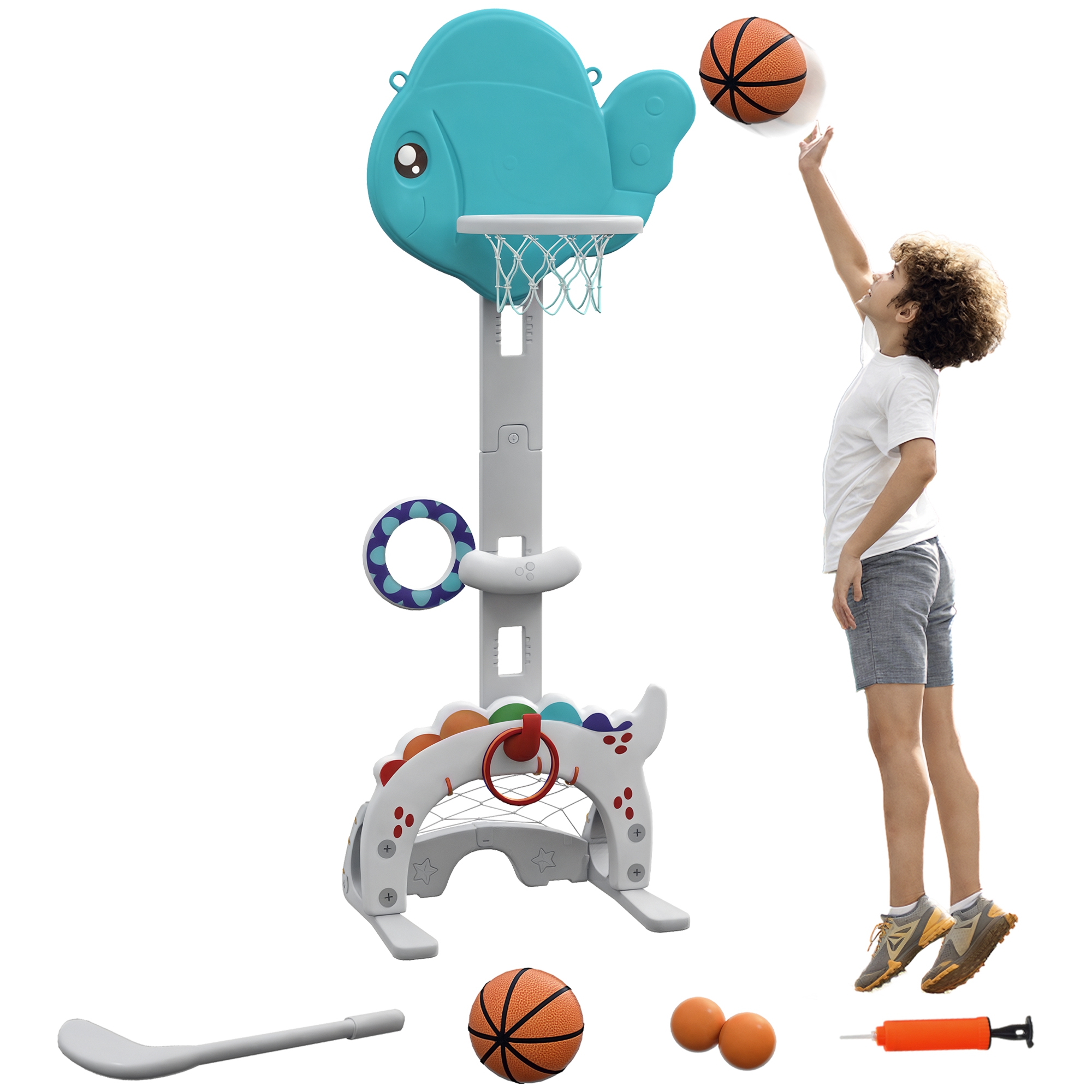 5-in-1 Höhenverstellbarer Basketballkorb, Fußballtor Und Golfball Für Kinder Von 3 Bis 6 Jahren