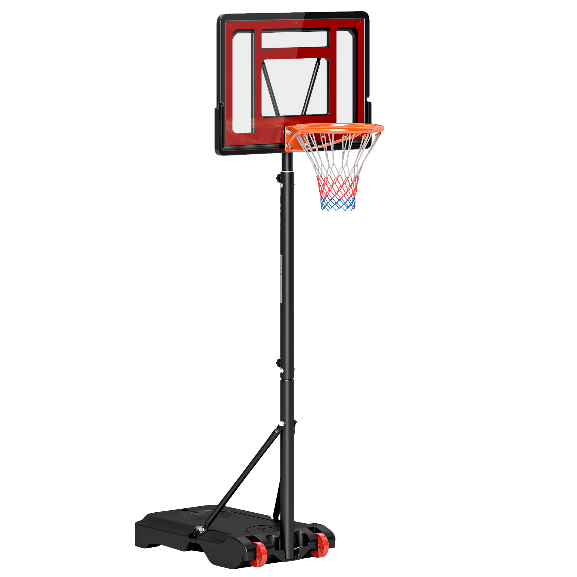 Verstellbarer Basketballkorb 205–261 Cm, Tragbar, Mit Stahlständer, Wiederaufladbarem Standfuß Und 2 Transportrollen Für Kinder Und Erwachsene, Rot/schwarz