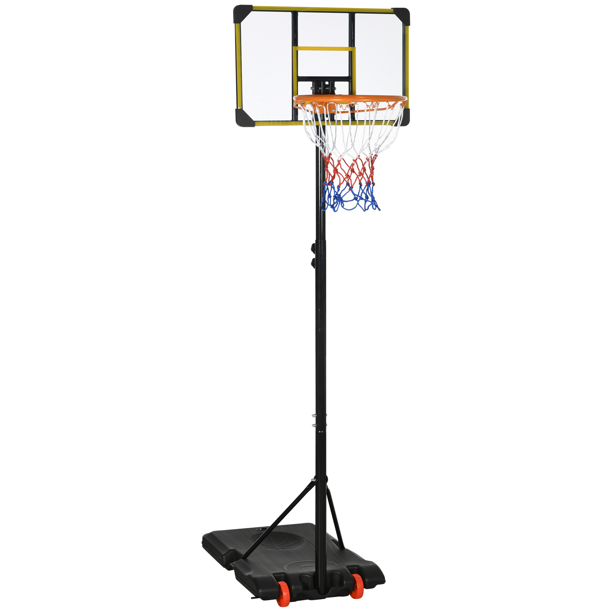 Basketballkorb Für Erwachsene, Höhenverstellbar Von 2,1 Bis 2,4 M, Mit Rollen Und Beschwertem Fuß, Gelb