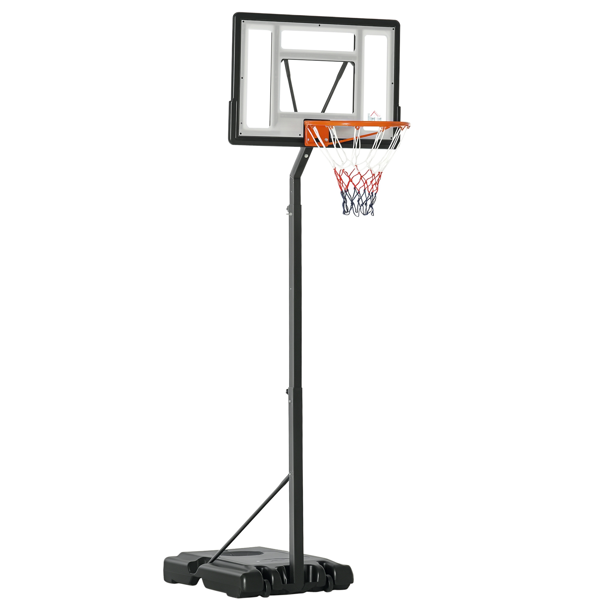 Mobiler Basketballkorb Auf Rollen, Höhenverstellbar Von 210 Bis 260 Cm, Mit Ständer, Ideal Für Den Innen- Und Außenbereich, Aus Stahl Und Schwarzem Kunststoff.