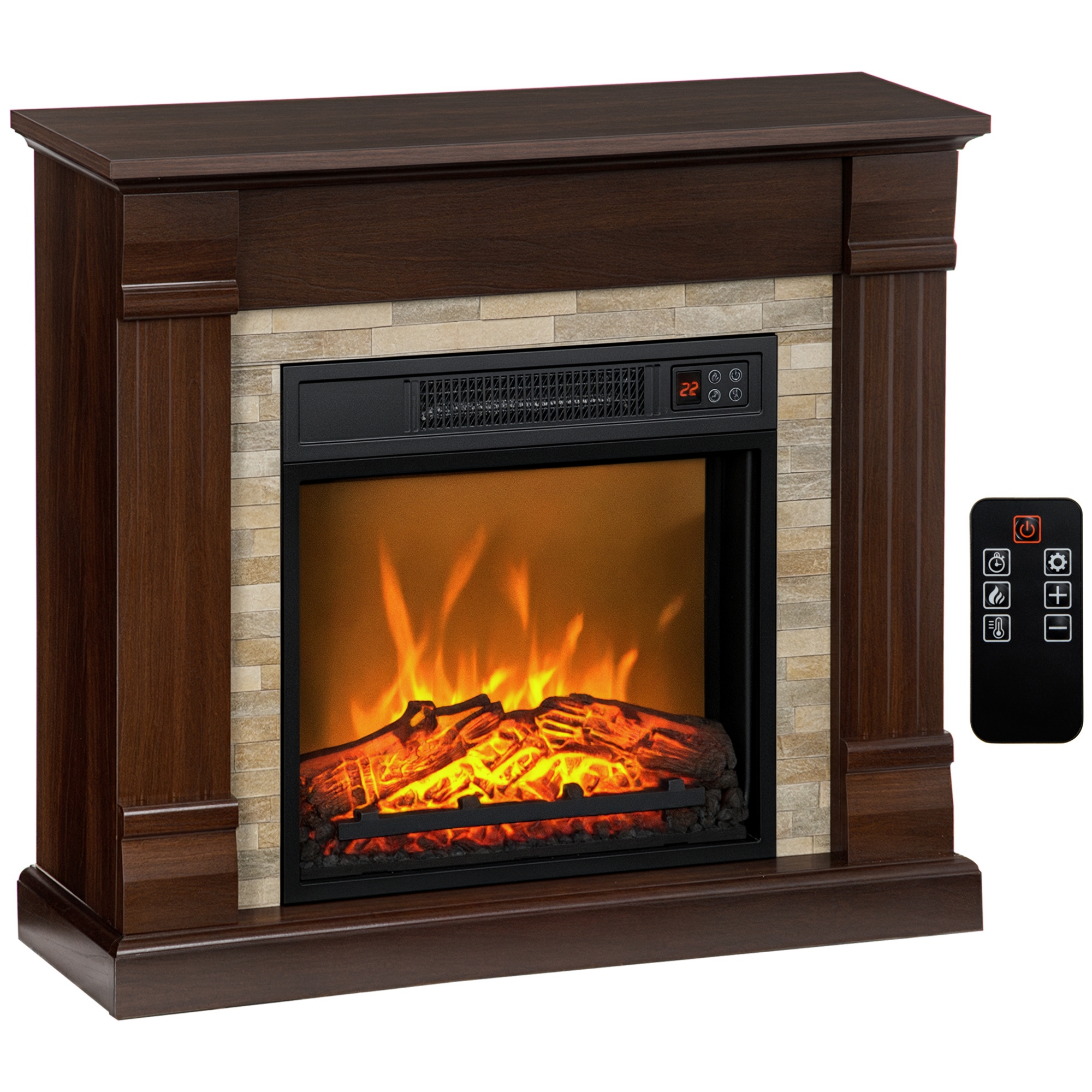 Elektrischer Kamin Mit 1800 W Leistung, Flammeneffekt, Fernbedienung Und Timer, 80 X 21,6 X 67,8 Cm, Braun