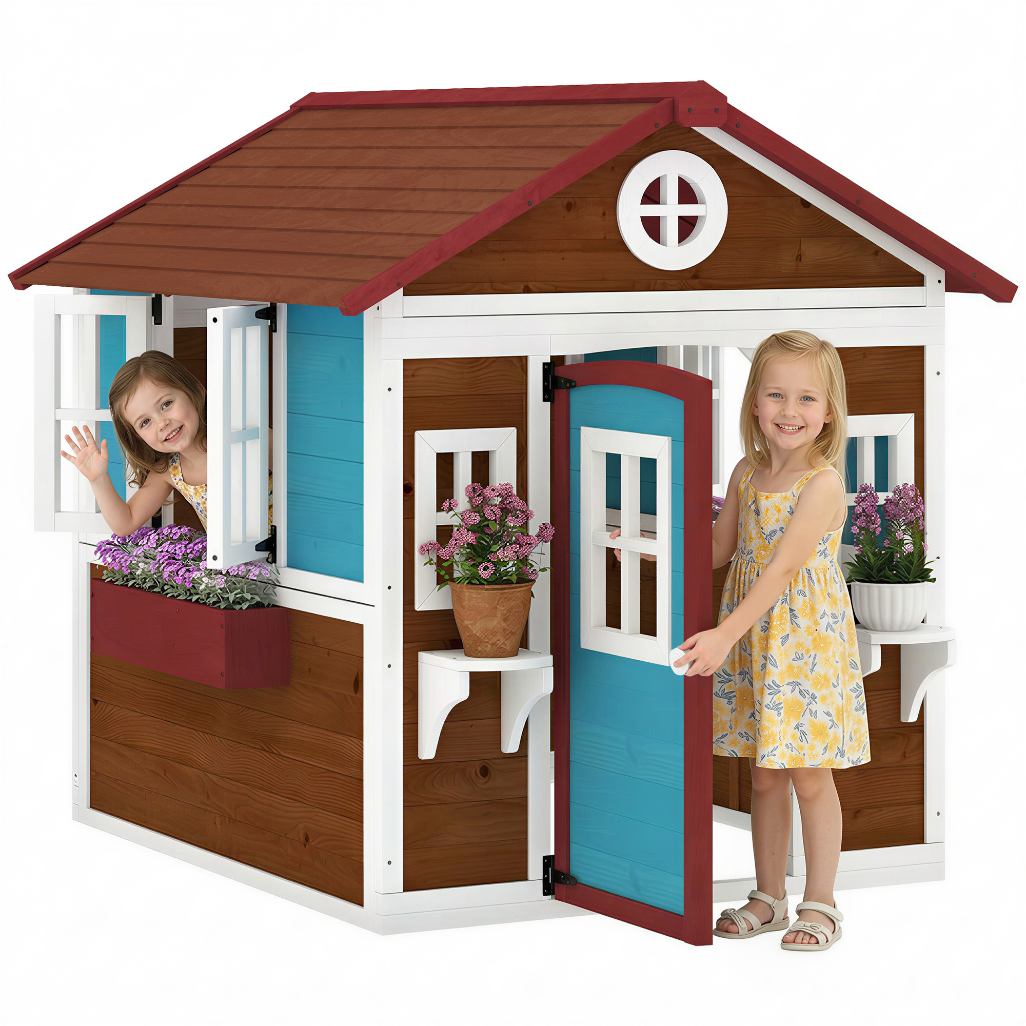 Spielhaus Für Kinder Von 3 Bis 8 Jahren Mit Kippbarem Dach, Töpfen Und Pflanzkästen, Aus Tannenholz, 114 X 126,4 X 135 Cm