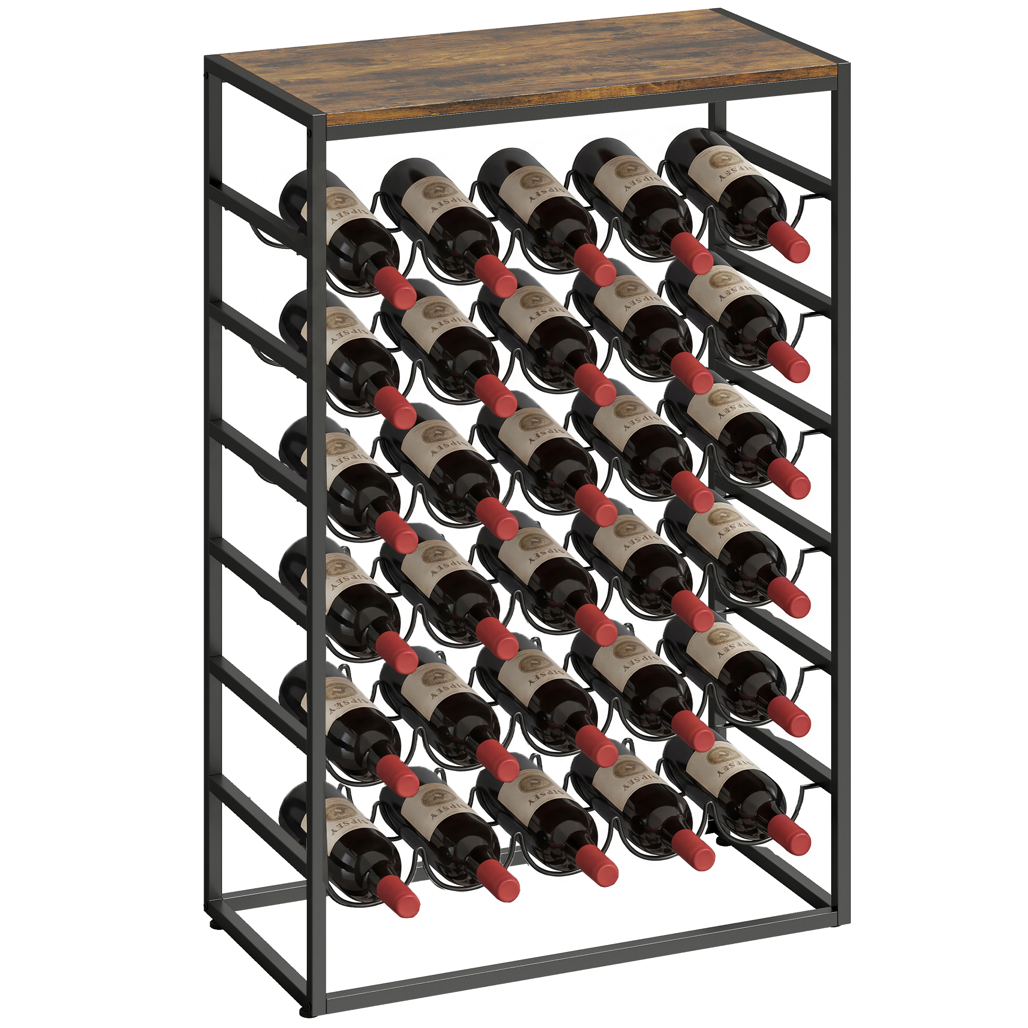 6-stöckiges Weinregal Für 30 Flaschen Mit Holzoptik, Industriestil, 59 X 30 X 88,5 Cm, Rustikales Braun