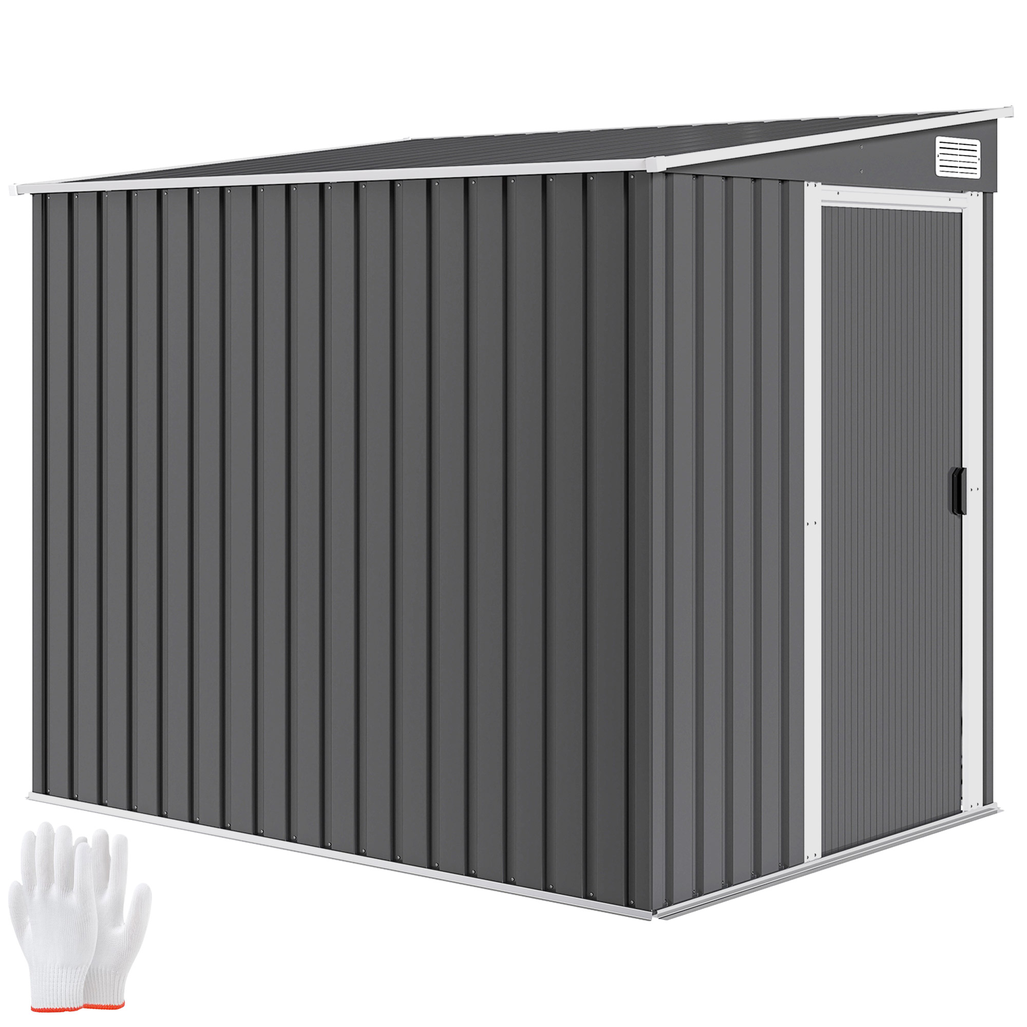 Metall-gartenhaus, 1,5 X 2 M, Mit Sockel, Schiebetür Und Schrägdach, Dunkelgrau
