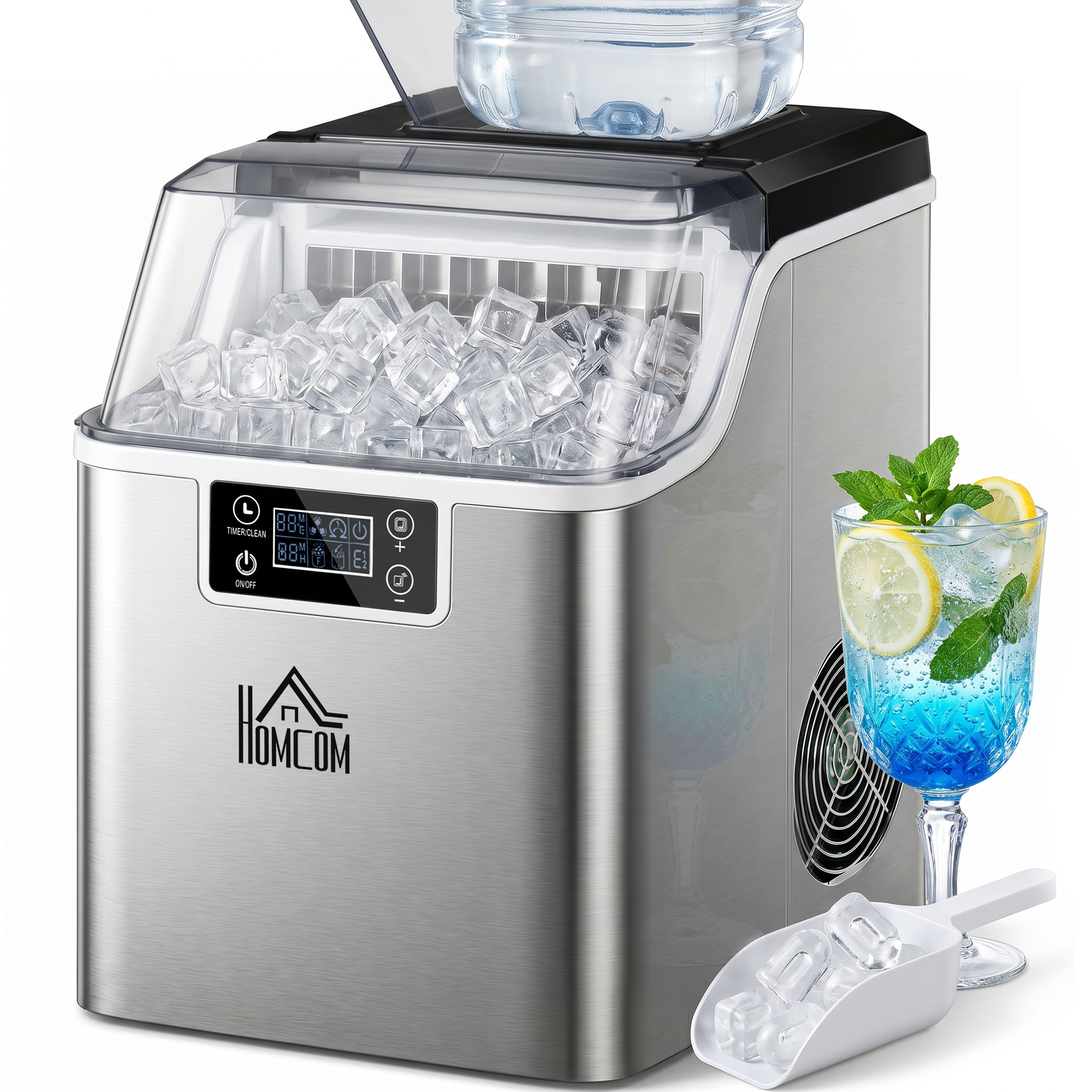 Eiswürfelbereiter, Eiswürfelspender, 20 Kg/24 H, 3,2 L Wassertank, Silber