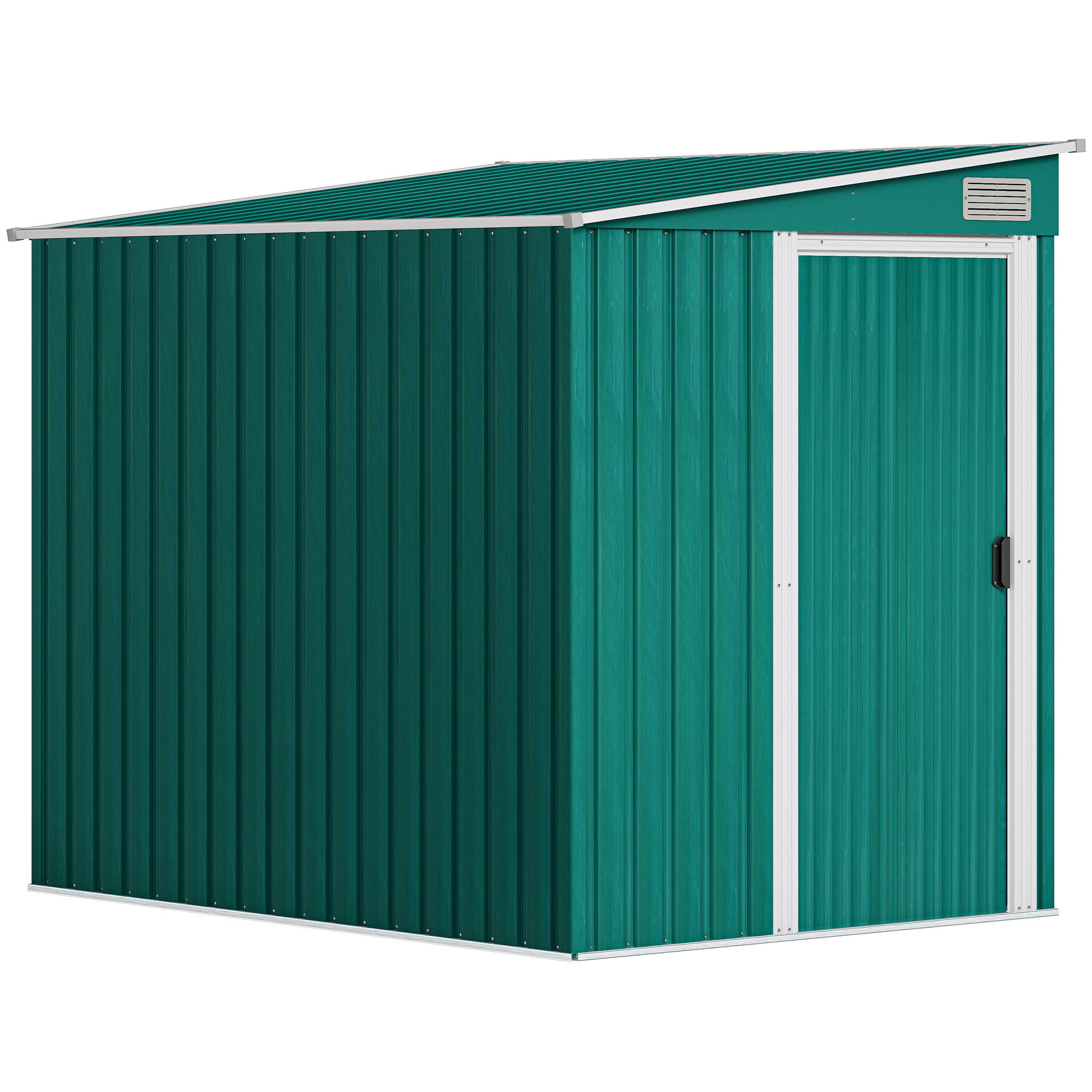 Metall-gartenhaus, 1,5 X 2 M, Mit Sockel, Schiebetür Und Schrägdach, Grün