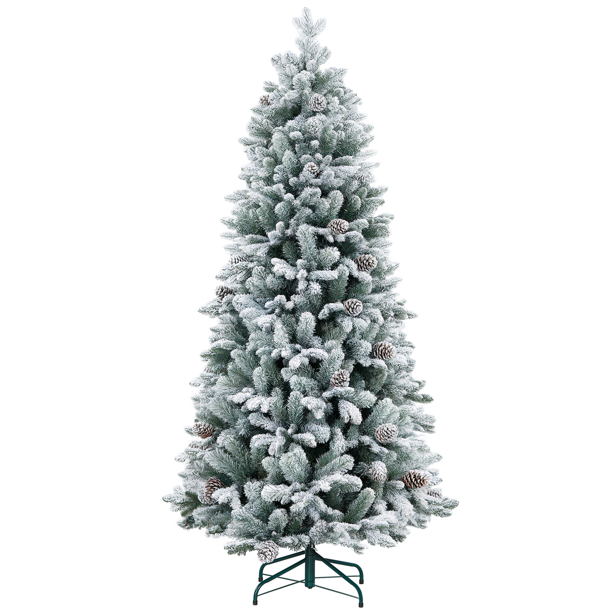 Künstlicher Weihnachtsbaum, Künstlicher Schnee Und Künstliche Tannenzapfen, Realistisch, Schwer Entflammbar, Metallfuß, 183 Cm, Grün
