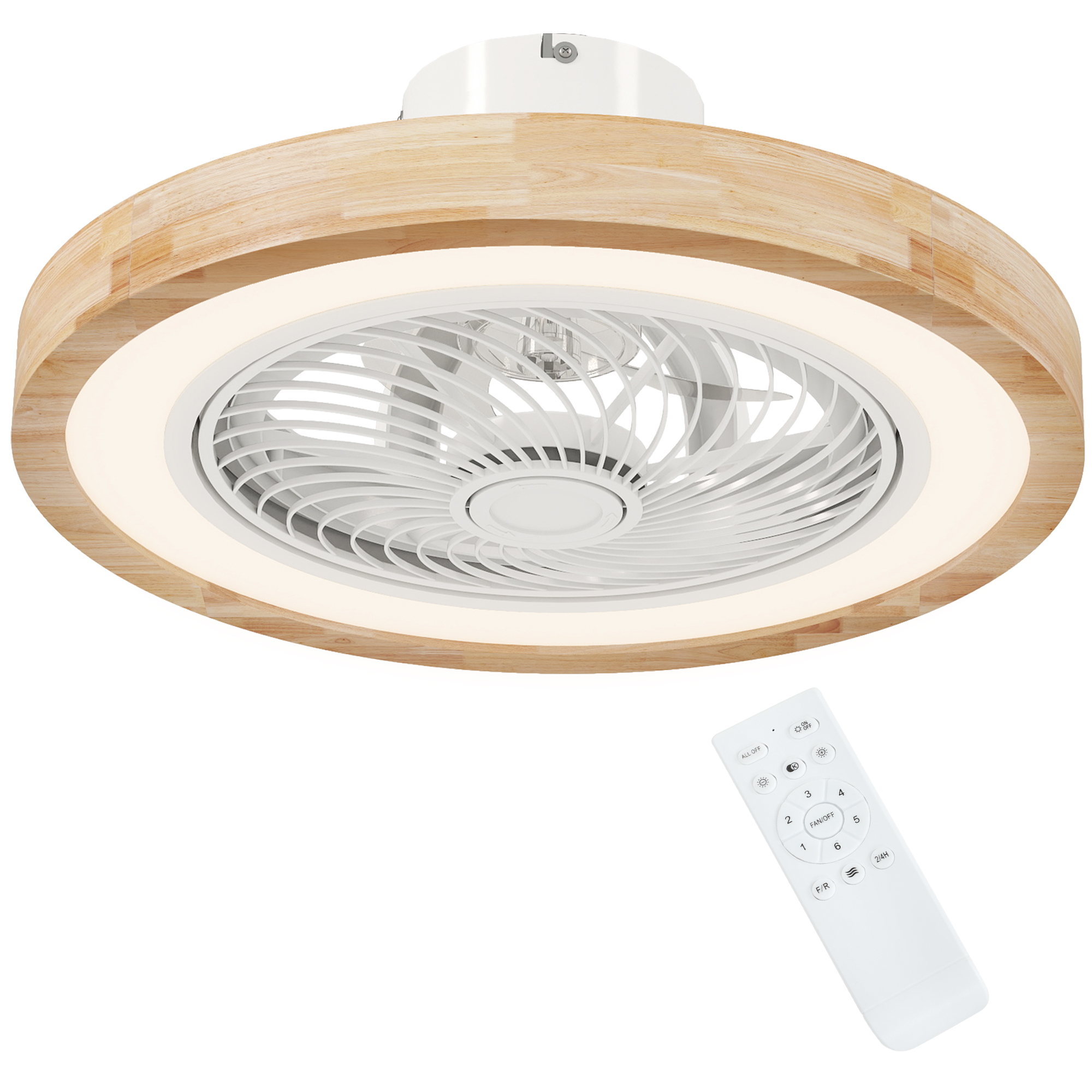 Deckenventilator Mit Licht Und Fernbedienung, 6 Geschwindigkeitsstufen, Einstellbare Helligkeit, Leiser Motor, Hellbraun