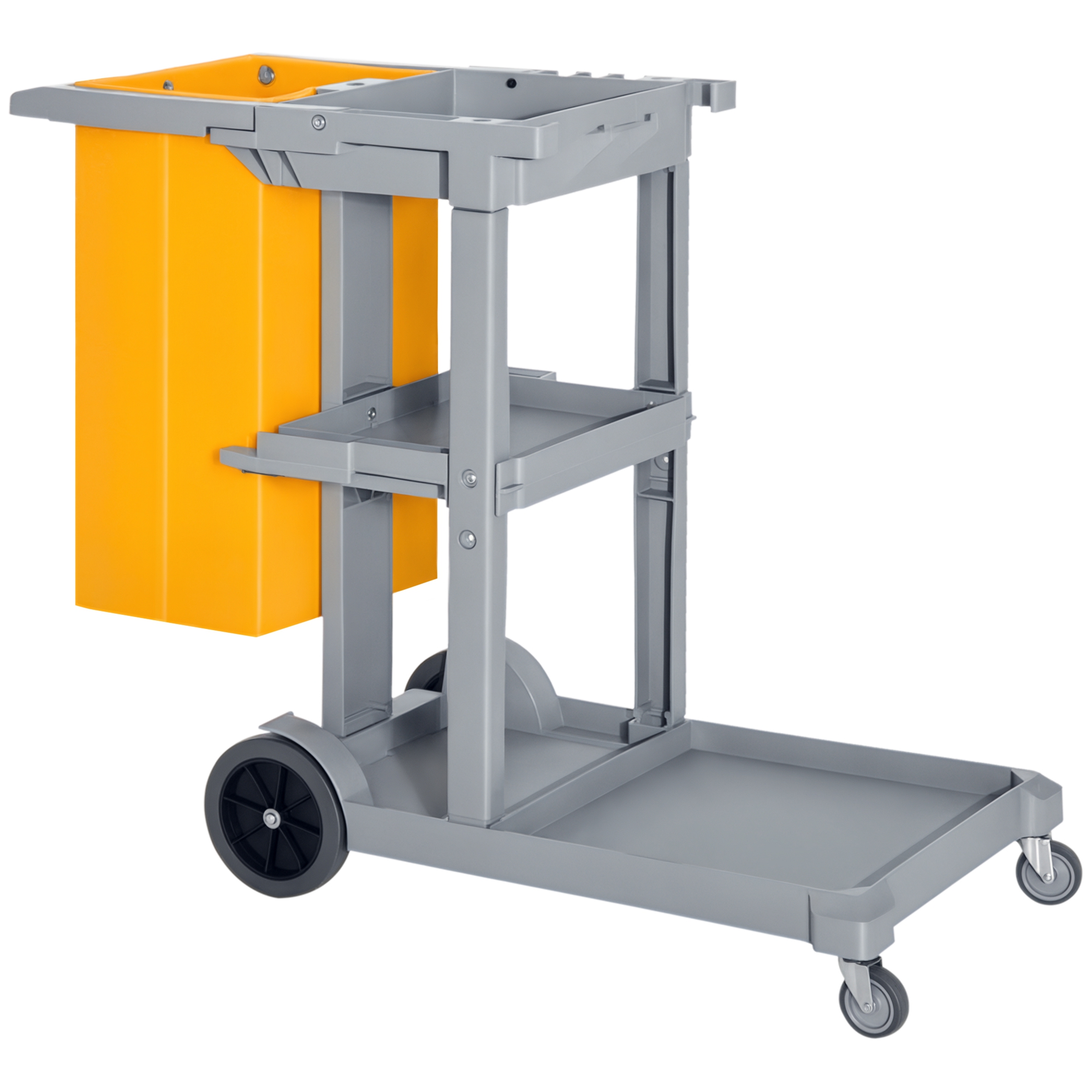 Professioneller Reinigungswagen Mit 3 Ablagen, Besenhaken, 4 Rädern Und 100-liter-sack, Orange, 121 X 50,5 X 96,5 Cm