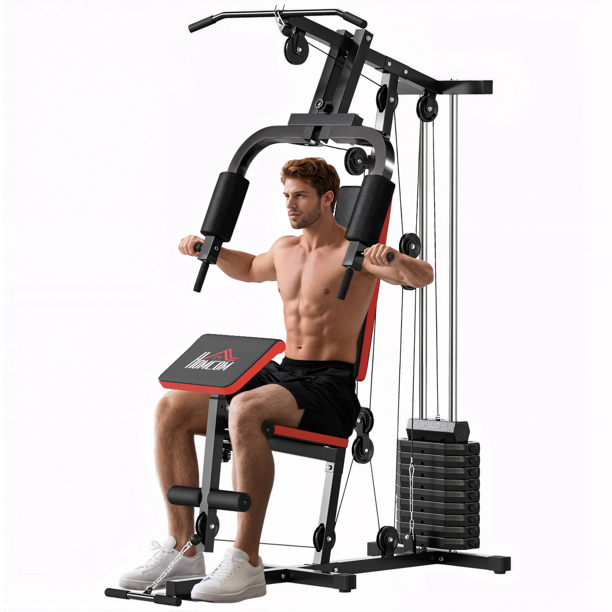 Krafttrainingsturm Mit Gewichten Bis 65 Kg, Aus Stahl Und Pu, 135 X 103 X 210 Cm, Schwarz Und Rot