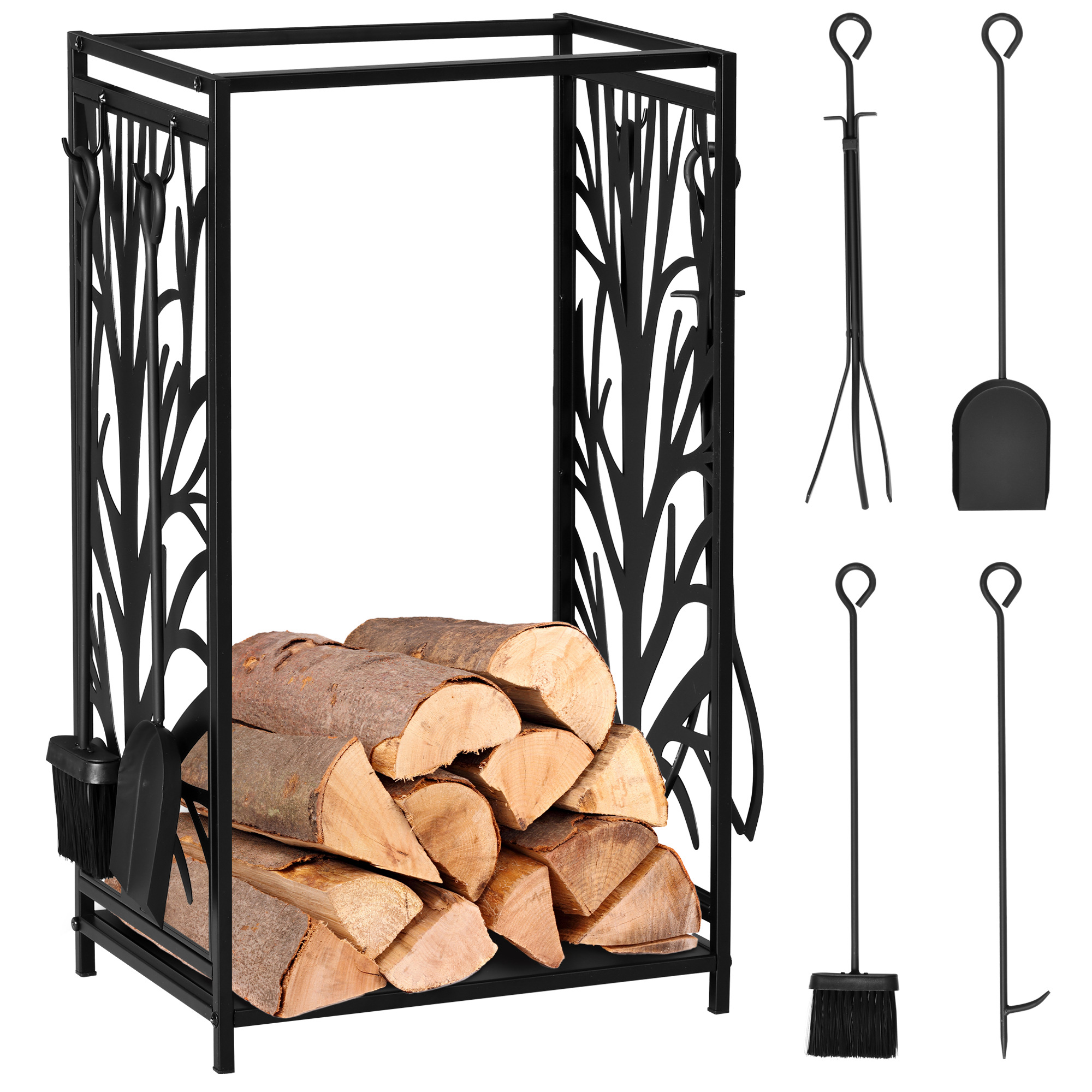 Kaminholzständer – Kaminholzregal In Baumform – Mehrzweckregal 46 X 29 X 70 Cm (l X B X H), Schwarzer Stahl