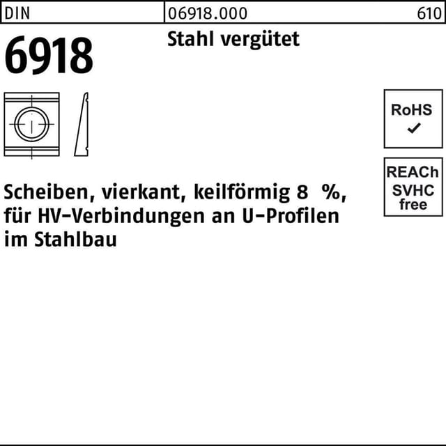 Unterlegscheibe DIN 6918 ÜH vierkant keilförmig 21 Stahl C45