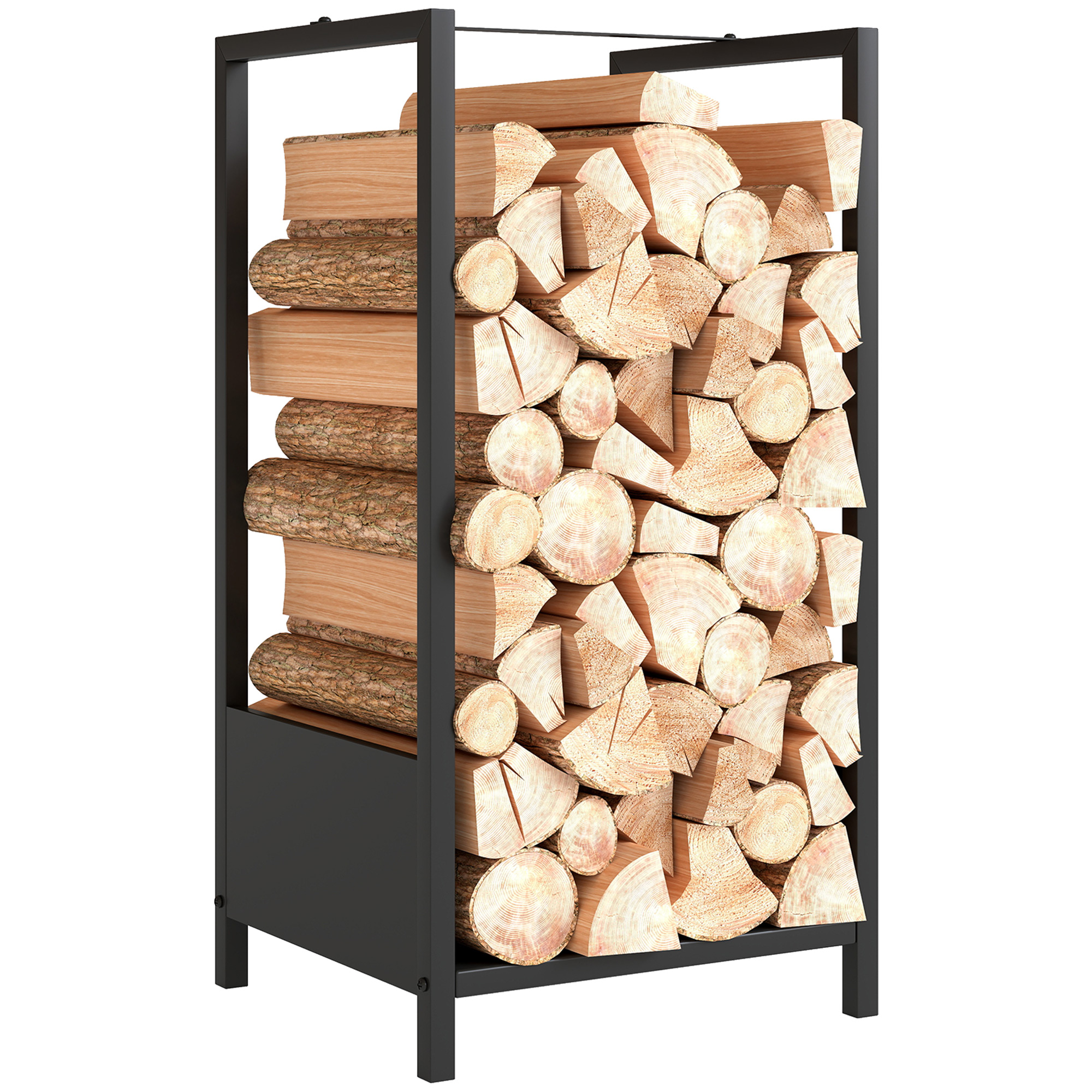 Holzregal Aus Stahl Für Den Innen- Und Außenbereich Mit Erhöhtem Sockel, 39 X 35 X 76 Cm, Schwarz