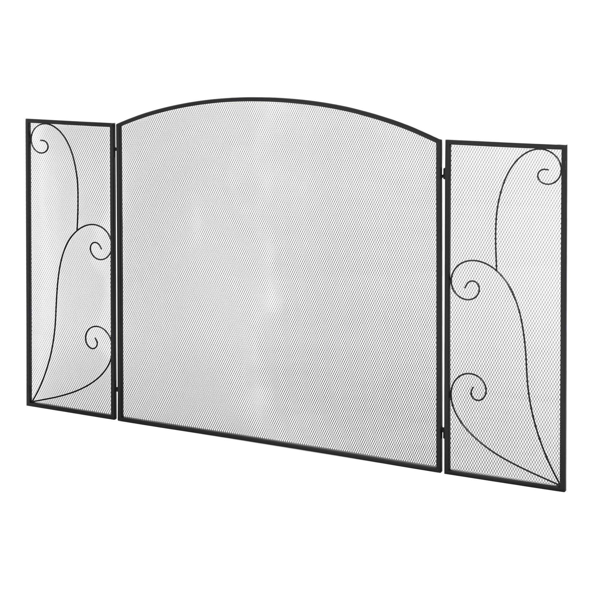 Klappbarer Funkenschutz Mit Scharnieren, 132,5 X 76,5 Cm, Stabiler Stahlrahmen, Schwarzes Ziergewebe