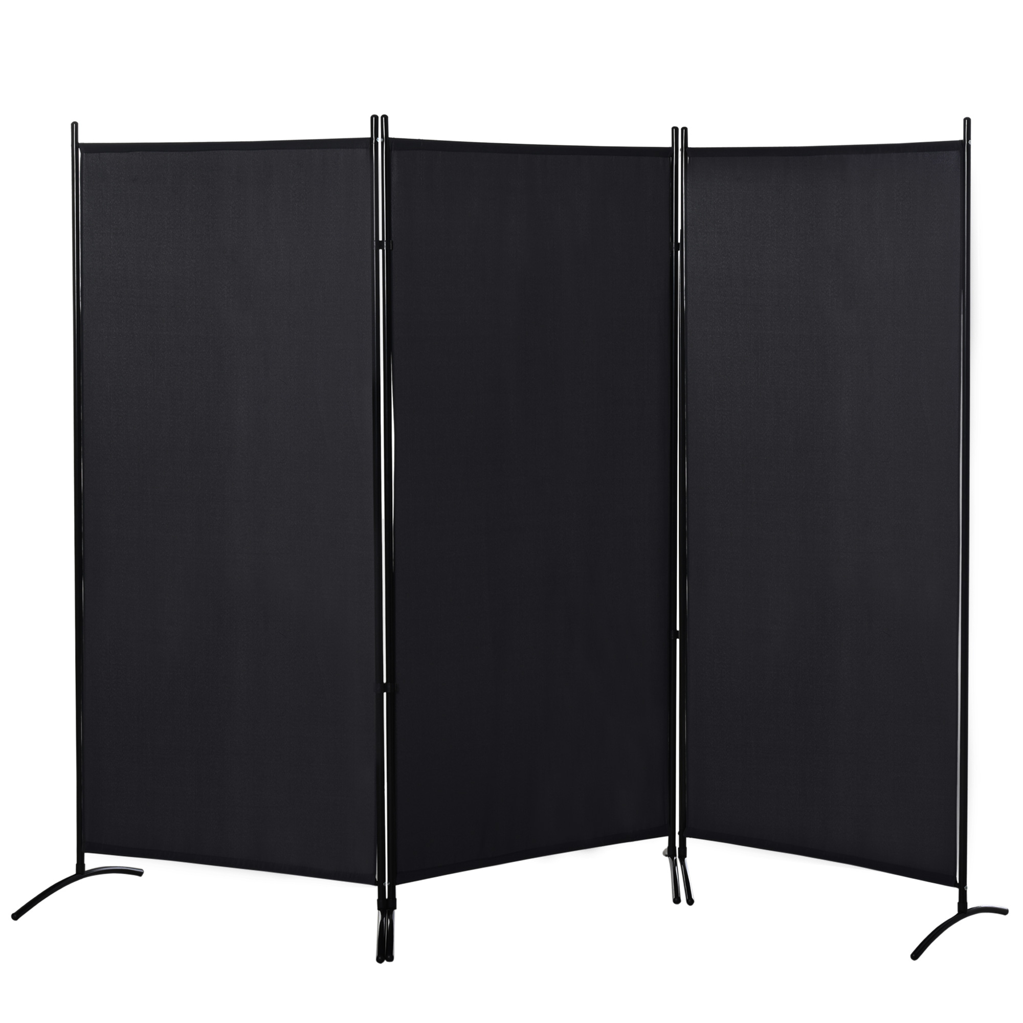 Faltbarer 3-teiliger Paravent Aus Metall Und Polyester, 253 X 50 X 182 Cm, Schwarz